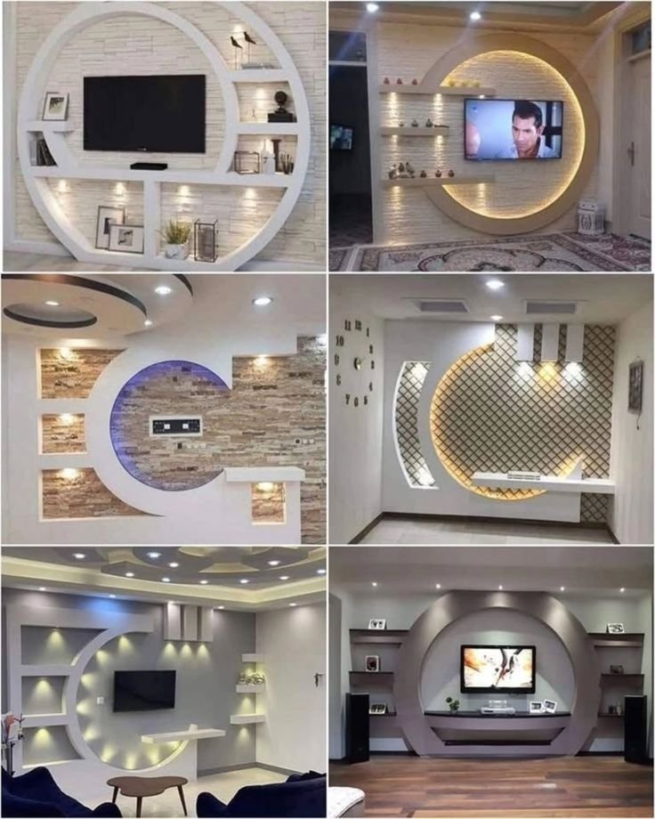 Detailed View of Gypsum Cornice on TV Wall